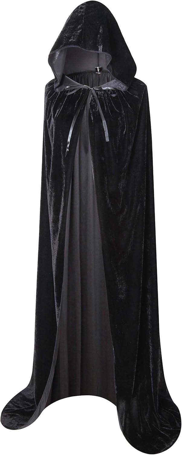 BIGXIAN Long Hooded Cloak Velvet Cape Witch Costume Halloween Costumes for Women Men