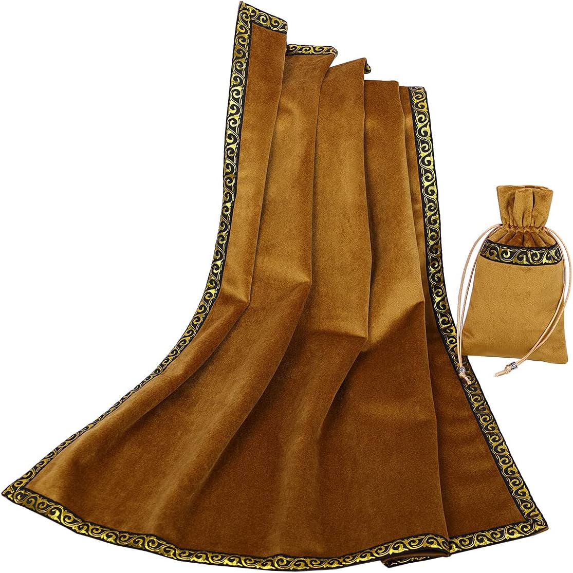 BLESSUME Altar Tarot Tablecloth Divination Wicca Velvet Cloth with Tarot Bag (Yellow 1), One Size