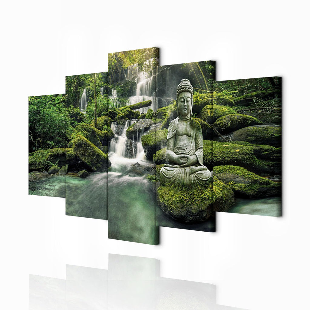 decomonkey Bilder Buddha 200x100 cm 5 Teilig Wandbild Groß Leinwandbild XXL Deko Wohnzimmer Schlafzimmer Wanddeko Pictures For Wall Poster Wall Painting Zen Orient
