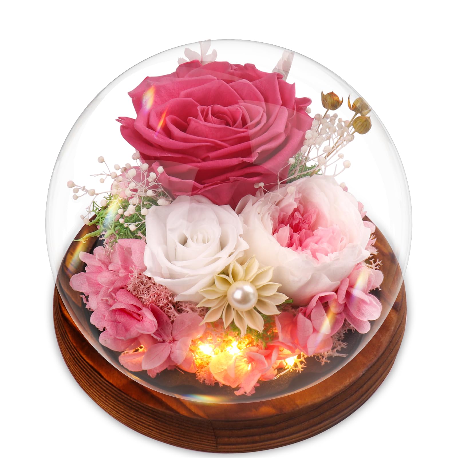 Ewige Rose Engel Geschenke für Mama, Ewige Rose in Engel Glaskuppel für Sie, Infinity Rosen Konservierte Blumen Handgemachte, Engelsfigur aus Glas, Geschenk für Frauen Mutter Oma Großmutterk