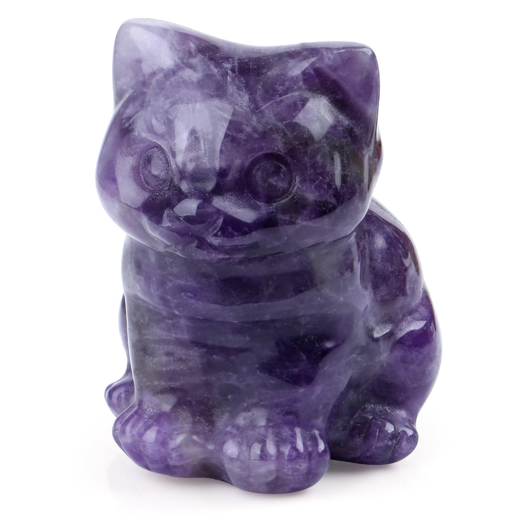 QINJIEJIE Dalmatian Jasper Cat Crystals Figurine Sleeping Cat Figure Statue Gemstones Sculpture Lucky Kitten Cute Decoration Men Women