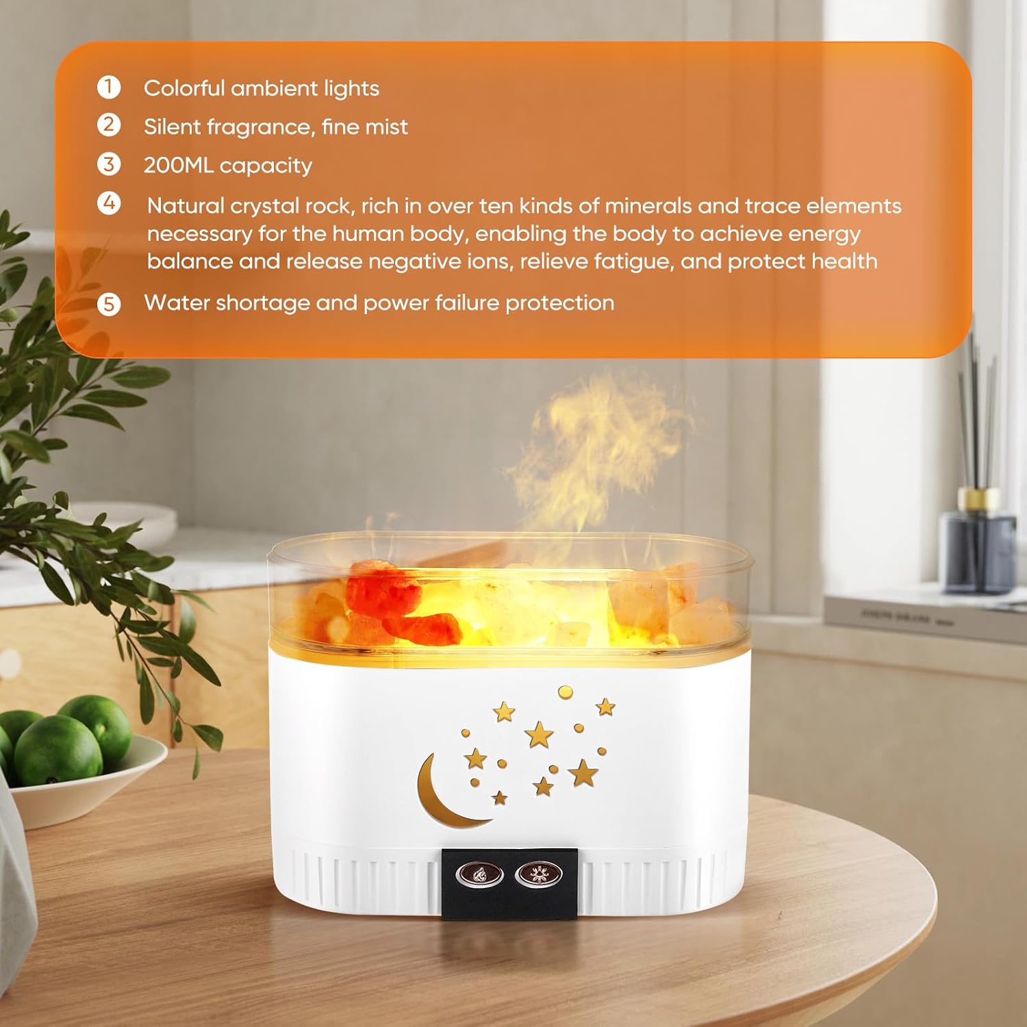 2-in-1 Salzstein Aroma Diffuser mit 7 Farben LED - Kabelloser Luftbefeuchter für ätherische Öle, Salzkristalllampe & Duftöl Diffusor als Raumduft und Salzlampe für Zuhause, 200ml