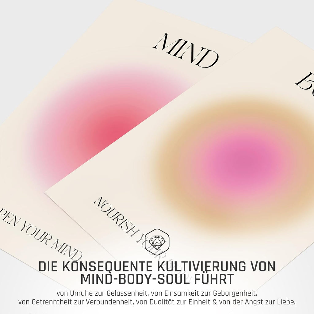 Mind Body Soul Poster Set Achtsamkeit Aura Farben Yoga Wanddeko Inspirierende Bilder Mindfulness Schlafzimmer Deko Wohnzimmer Dekoration Homeoffice Achtsamkeitsposter (6x A4 | Ohne Rahmen)