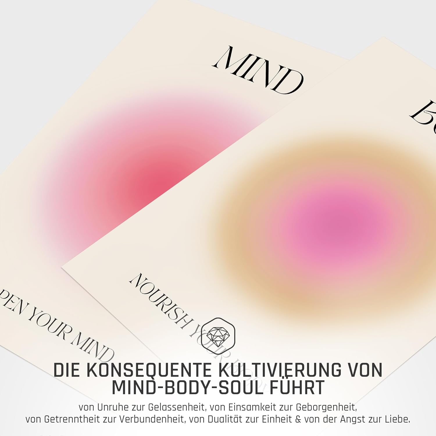 Mind Body Soul Poster Set Achtsamkeit Aura Farben Yoga Wanddeko Inspirierende Bilder Mindfulness Schlafzimmer Deko Wohnzimmer Dekoration Homeoffice Achtsamkeitsposter (6x A4 | Ohne Rahmen)