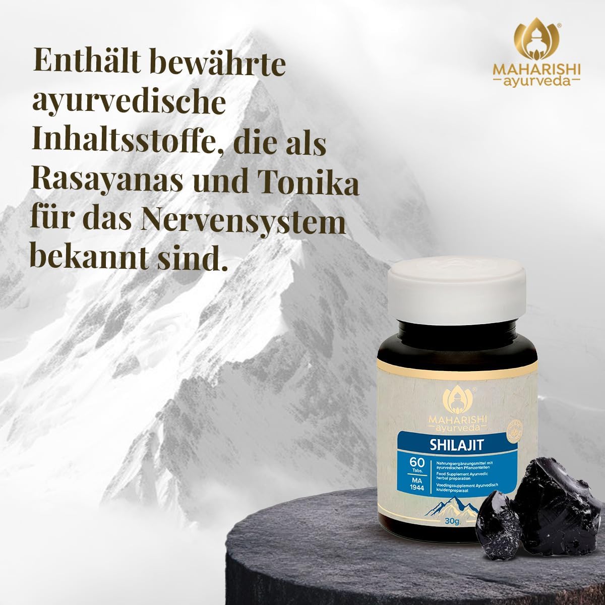 Maharishi Ayurveda Shilajit 995 mg Nahrungsergänzungsmittel mit ayurvedischen Pflanzenteilen & Mineralien 60 Tabs 1er Pack