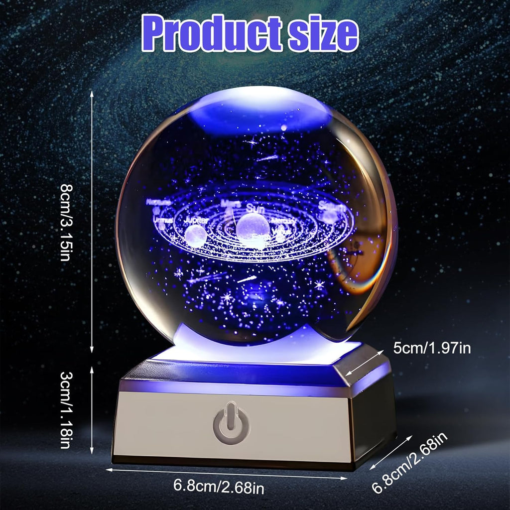3D Sonnensystem Kristallkugel, 3D Planeten Kristallkugel, Kristallkugel Glaskugel mit 8 cm Led Bunte Nachtlicht Basis, Nachtlicht Dekolampe für Weihnachten Thanksgiving Valentinstag Geburtstag