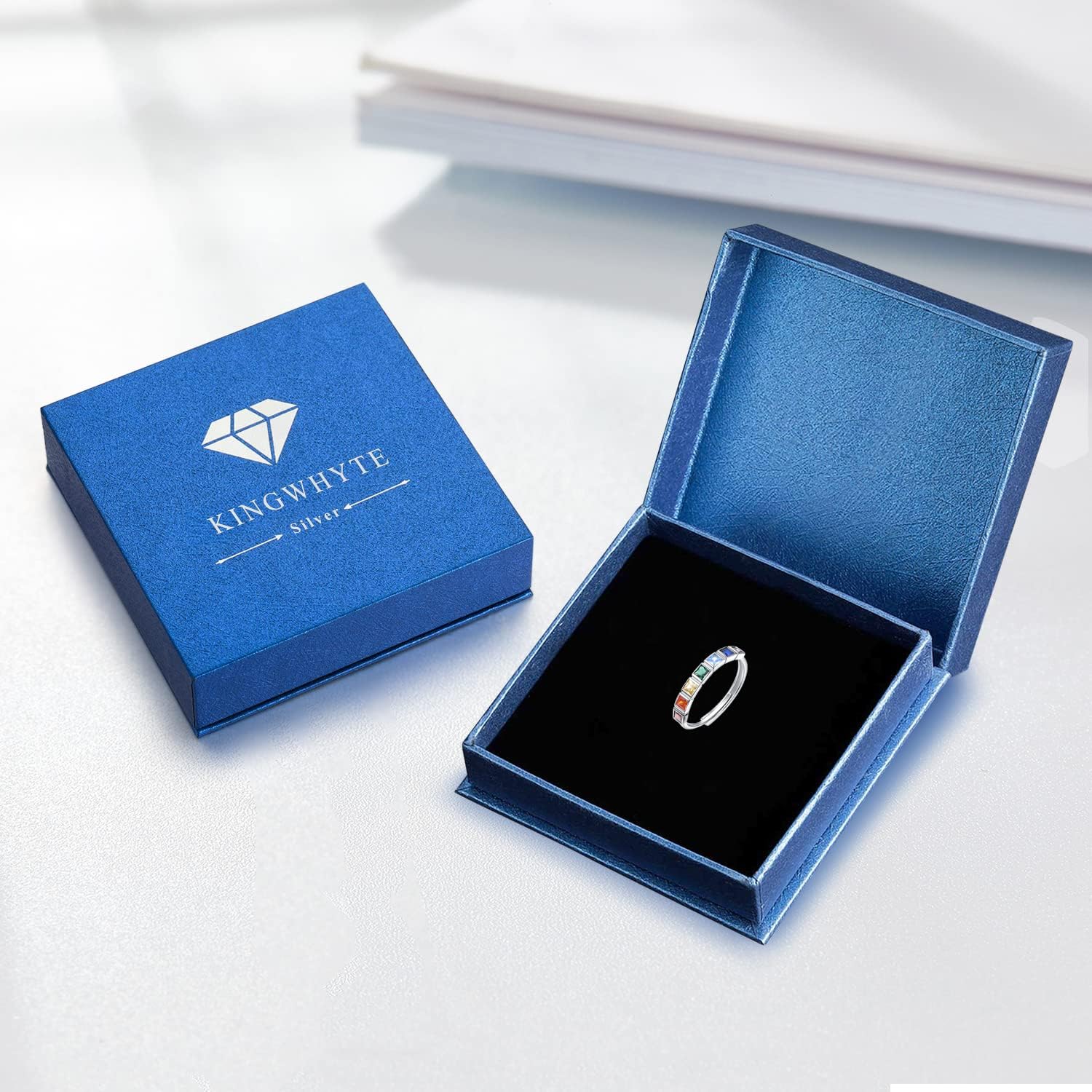 KINGWHYTE Chakra Ring für Frauen 925 Sterling Silber Verstellbare Ringe Heilender Schmuck Chakra-Geschenke für Mama Tochter Yoga-Liebhaber