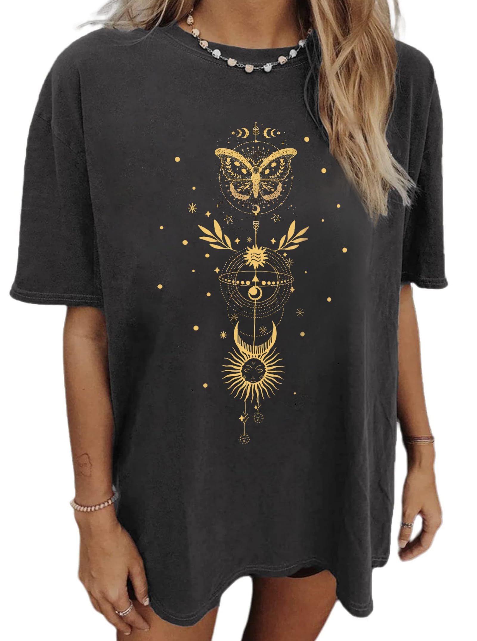 CSDAJIO Women's Casual Short Sleeve Loose Shirt Oversized T-Shirt Trendy Going Out Crew Neck Summer Graphic Tees