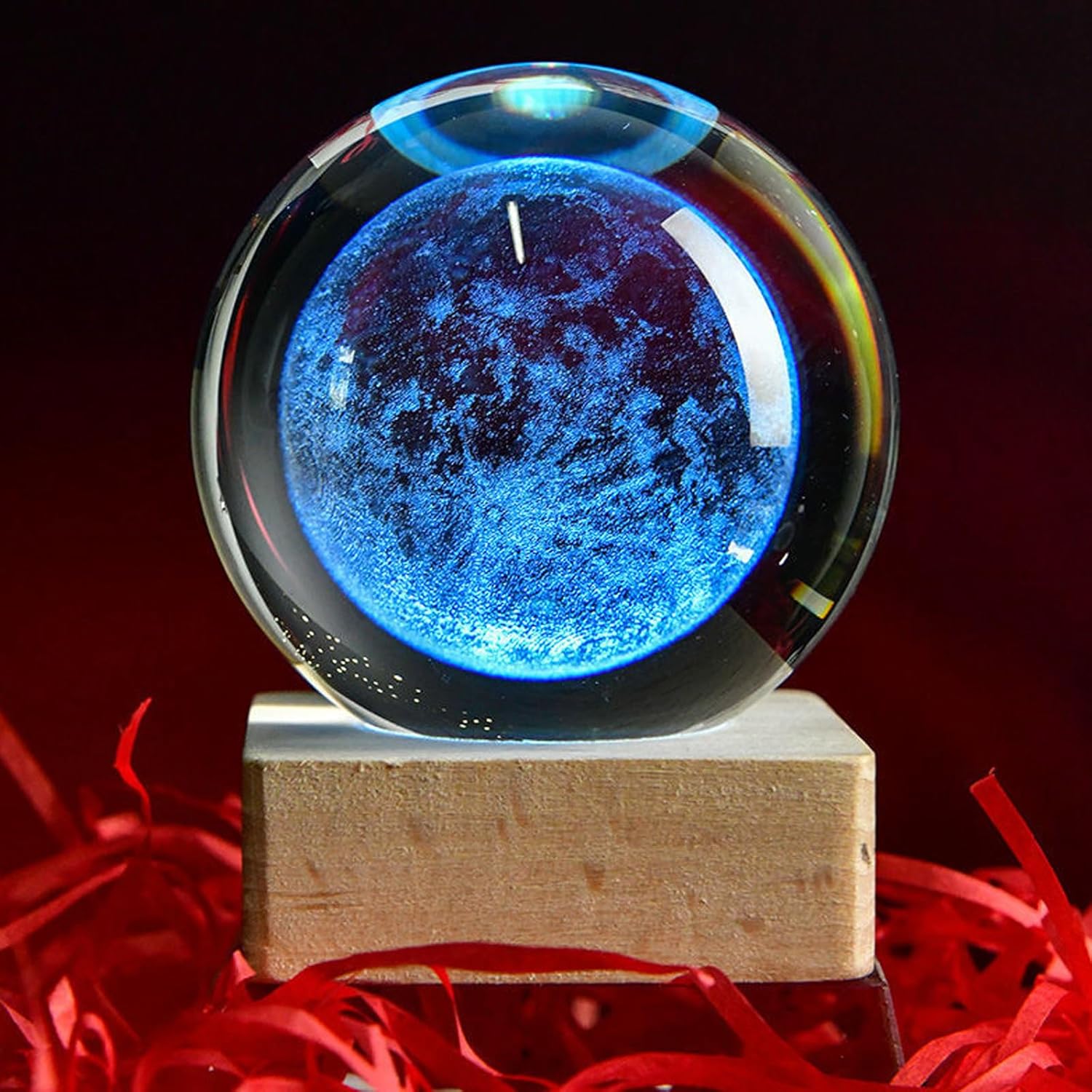 Zoomarlous 3D Crystal Ball Night Light, USB 3D Moon Crystal Ball Night Light, Creative Night Scene, Astronomy LED Ball Lamp, with Wooden Base