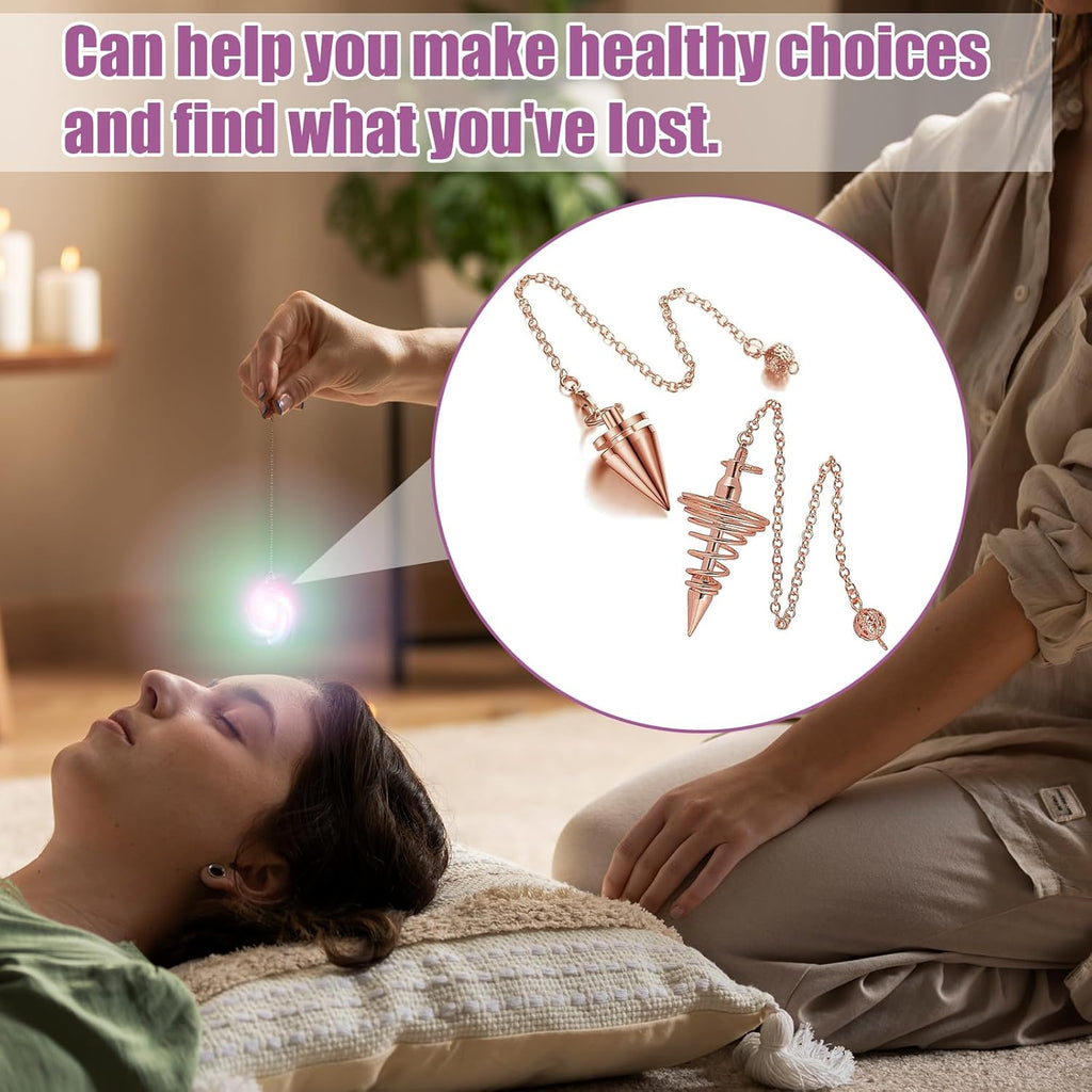 Pack of 2 Esoteric Pendulum, Jewellery Copper Pendulum, Divination Healing Reiki Pendulum Necklace, with Chain Esoteric Radiesthesia Cone Pendulum, Metal Pendulum Spiritual Lace Pendulum (Rose