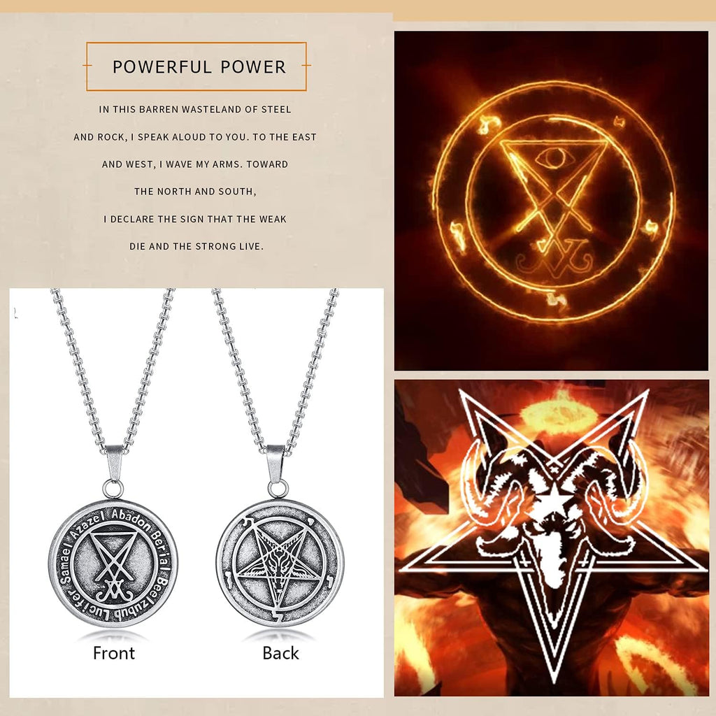 Herren Satanische Halskette : Edelstahl Satan Ziege Halsketten Zeichen von Luzifer Anhänger Umgekehrte Kreuz Anhänger Ziege Kopf Anhänger Leviathan Kreuz Symbol Anhänger Halloween Weihnachten Geschenk