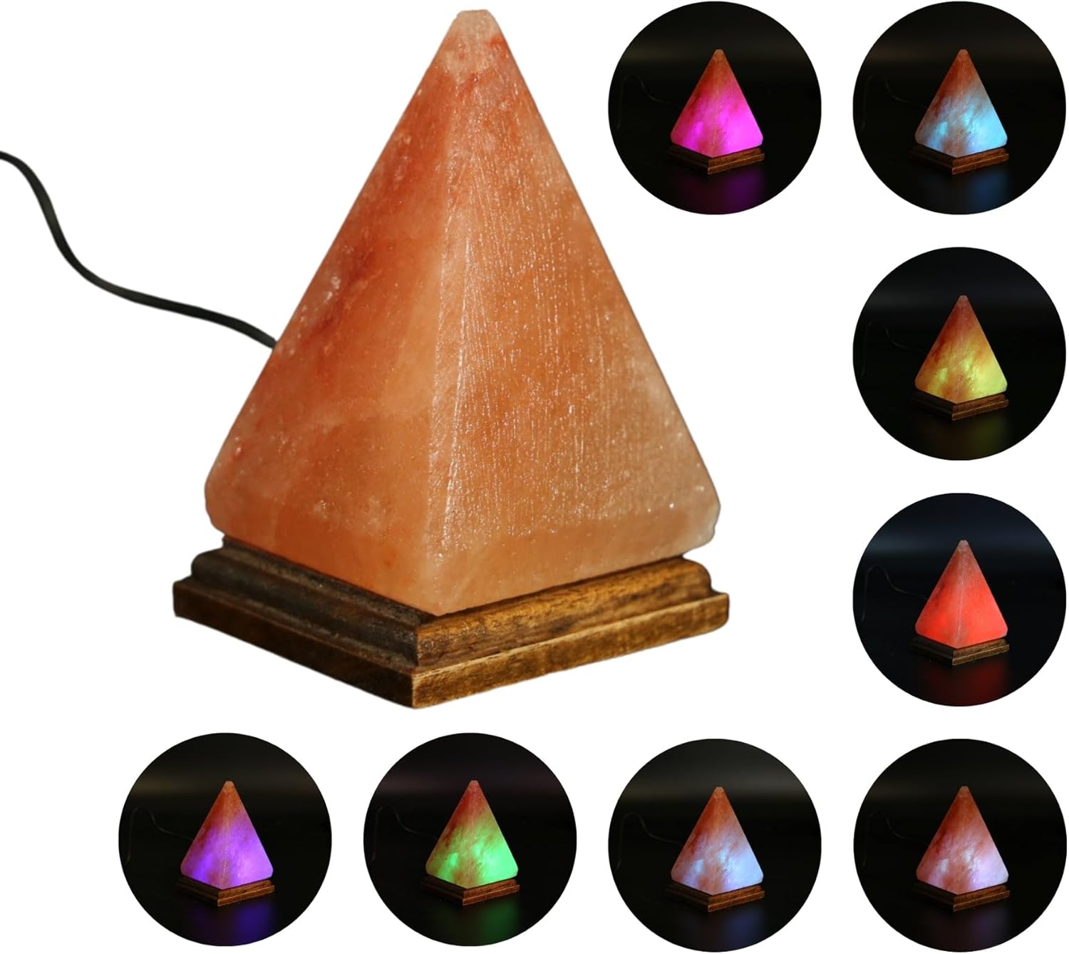 Heimtex Himalaya USB Farbwechsel-Salzkristall Lampe - Pyramide Salzlampe aus dem Salz Sortiment - salzsteinlampe mit Sockel & Leuchtmittel aus reinem Salzstein