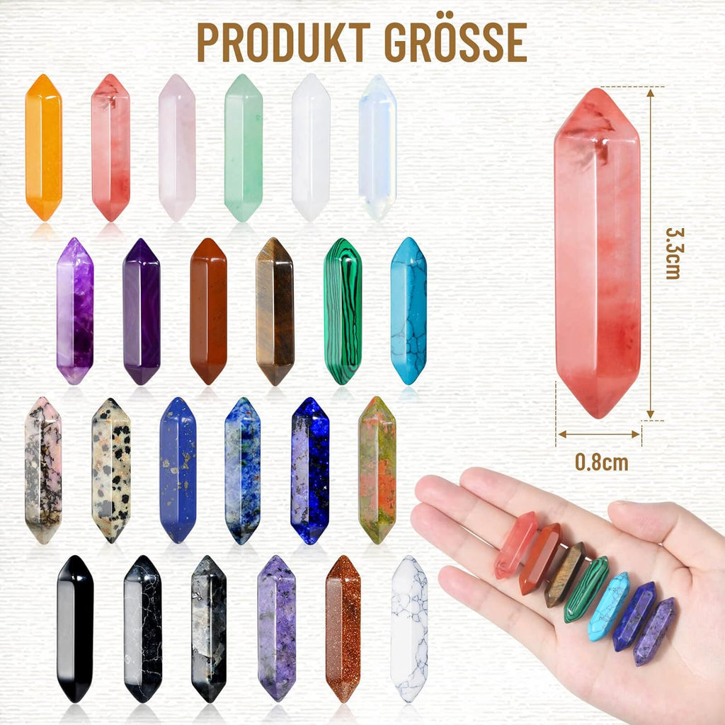 24Stück Heilende Kristalle Steine Sets, Sechseckige Heilkristalle Reiki Meditation Edelstein Chakra Steine Amethyst Tigerauge Obsidian Malachit Heilsteine Anhänger Spirituelle Deko Esoterik Geschenke