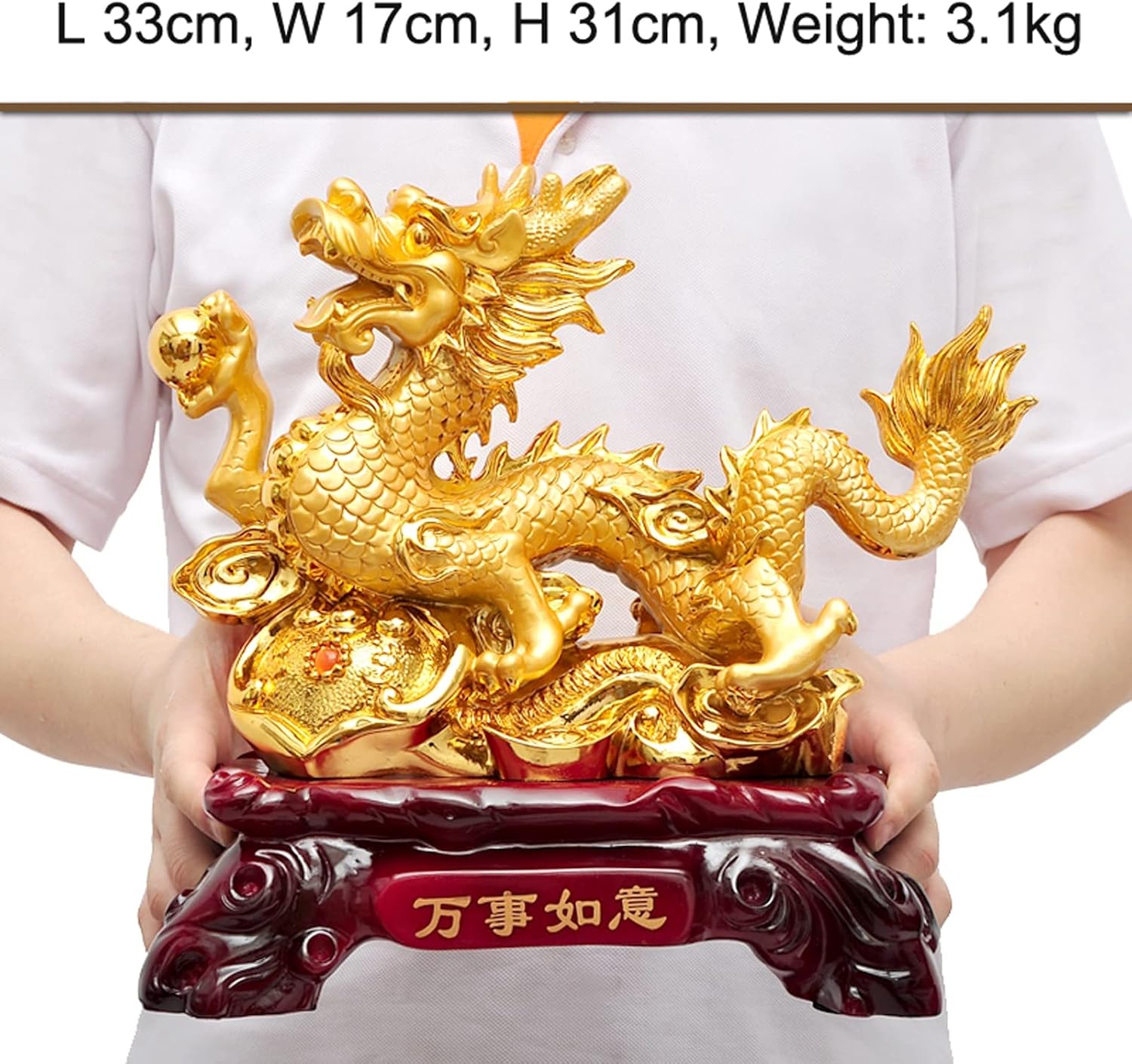 Uziqueif Feng Shui Geld Glück Glücklicher Vermögen Reichtum Chinesische Drache Statue Münze Home Büro Dekoration Tischtischornamente Gute Glücksgeschenke, Harz,Gold,33 * 17 * 31cm