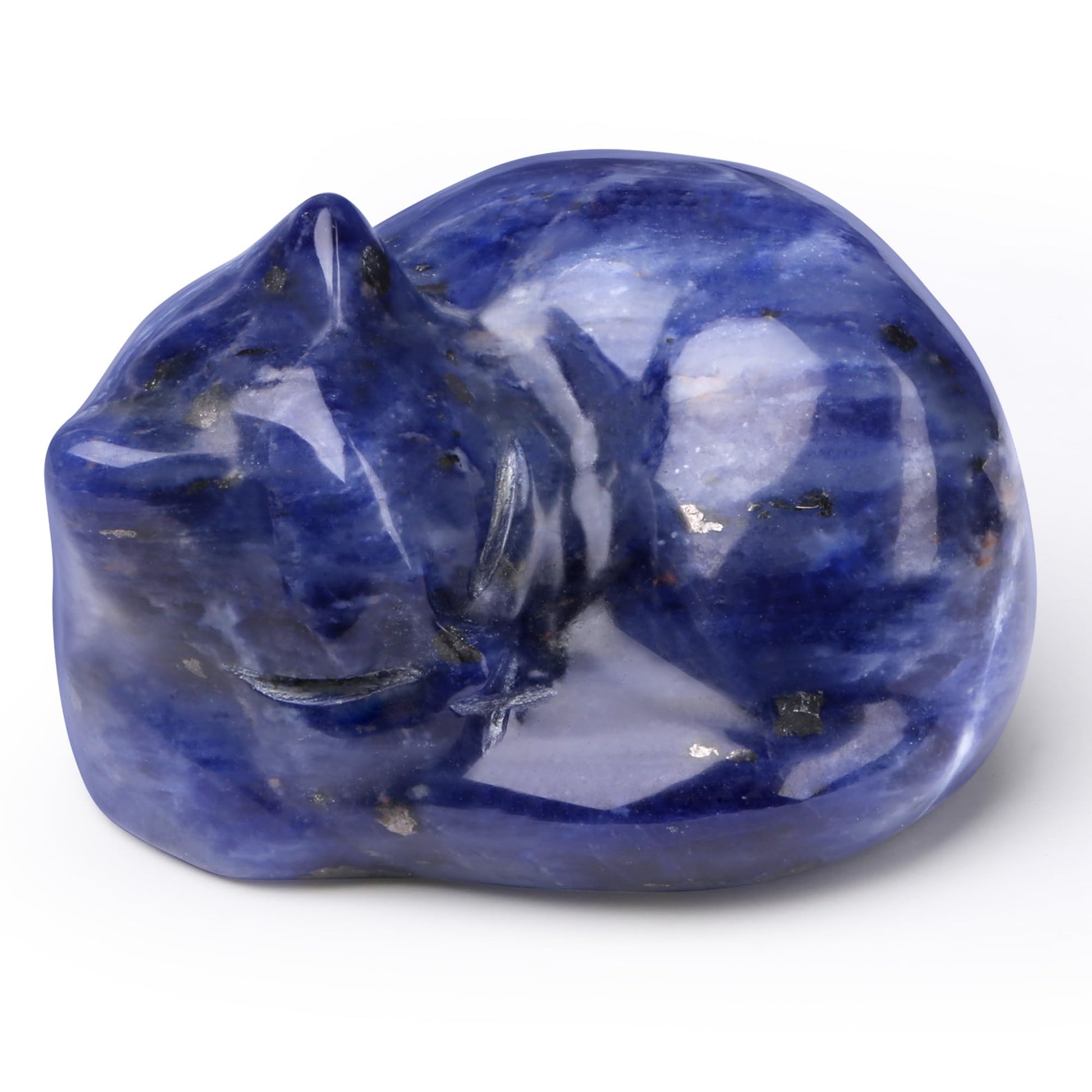 QINJIEJIE Dalmatian Jasper Cat Crystals Figurine Sleeping Cat Figure Statue Gemstones Sculpture Lucky Kitten Cute Decoration Men Women