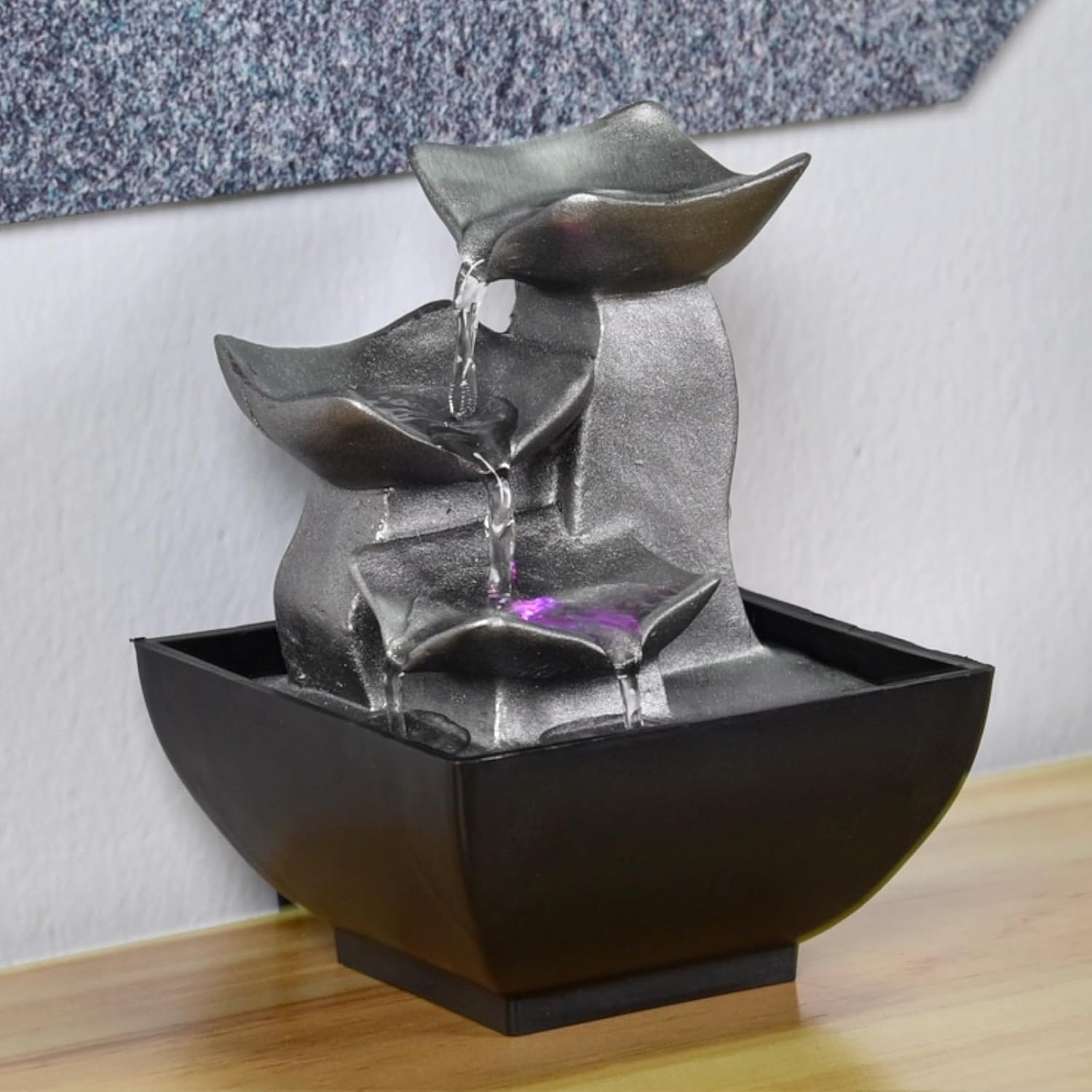 zen' Light Natural Boro Fontaine Resin Silver 13 x 13 x 17 cm