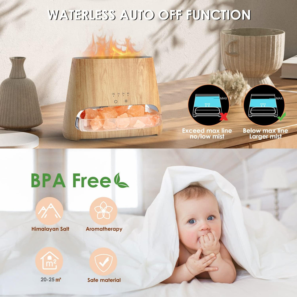 SALKING 2-in-1 Aroma Diffuser & Salt Range Pakistan Light, Flame Effect Diffuser for Essential Oils, Diffuser Cooler Mist Humidifier with 3 Brightness, 150 ml