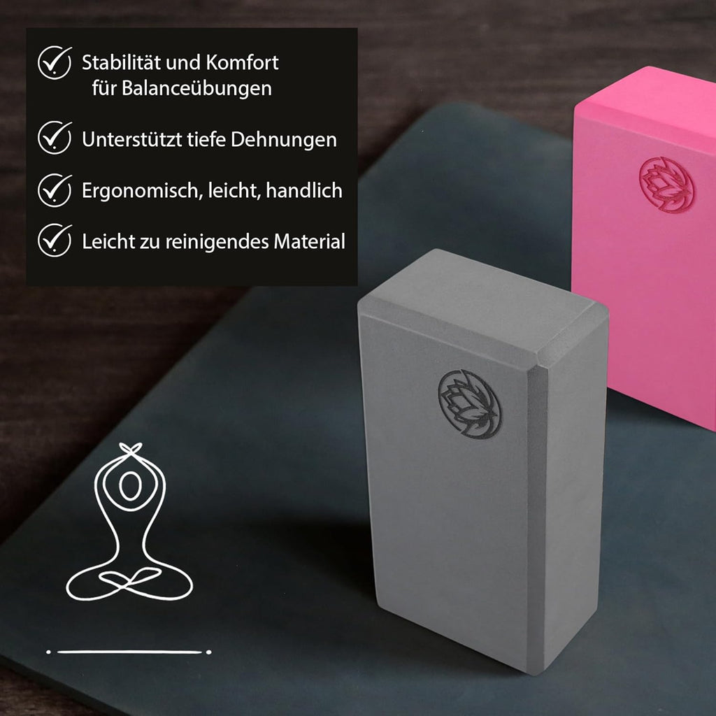 2 x Yoga Block VonBueren | 22 x 12 x 7,5 cm je Yogablock | Yogablöcke für Damen und Herren aus EVA | Klötze für Pilates