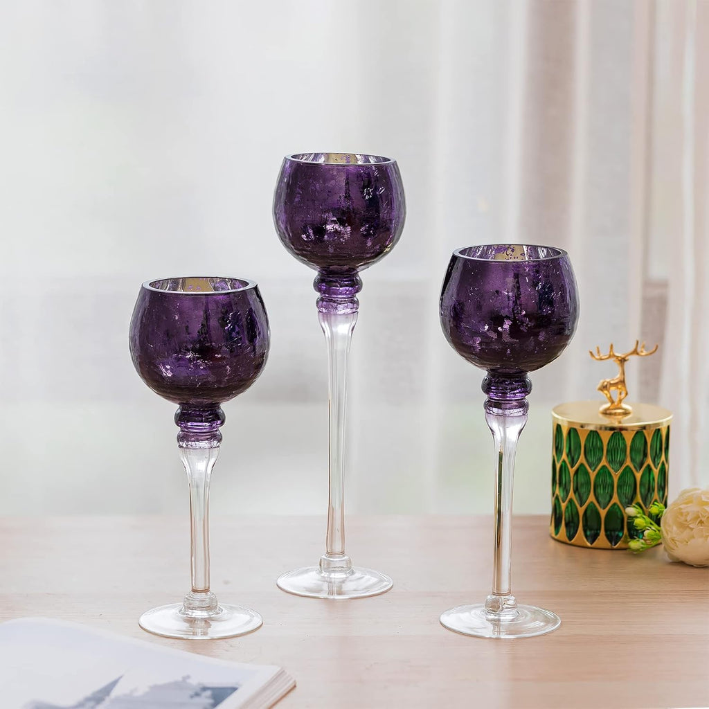 Teelichthalter Glas Teelicht Kerzenhalter - 3 Stück Quecksilberglas Kerzenständer für Tischdekoration Violett Teelichtgläser für Säule und Schwimmende Kerzen Weihnachts Wohnzimmer Deko