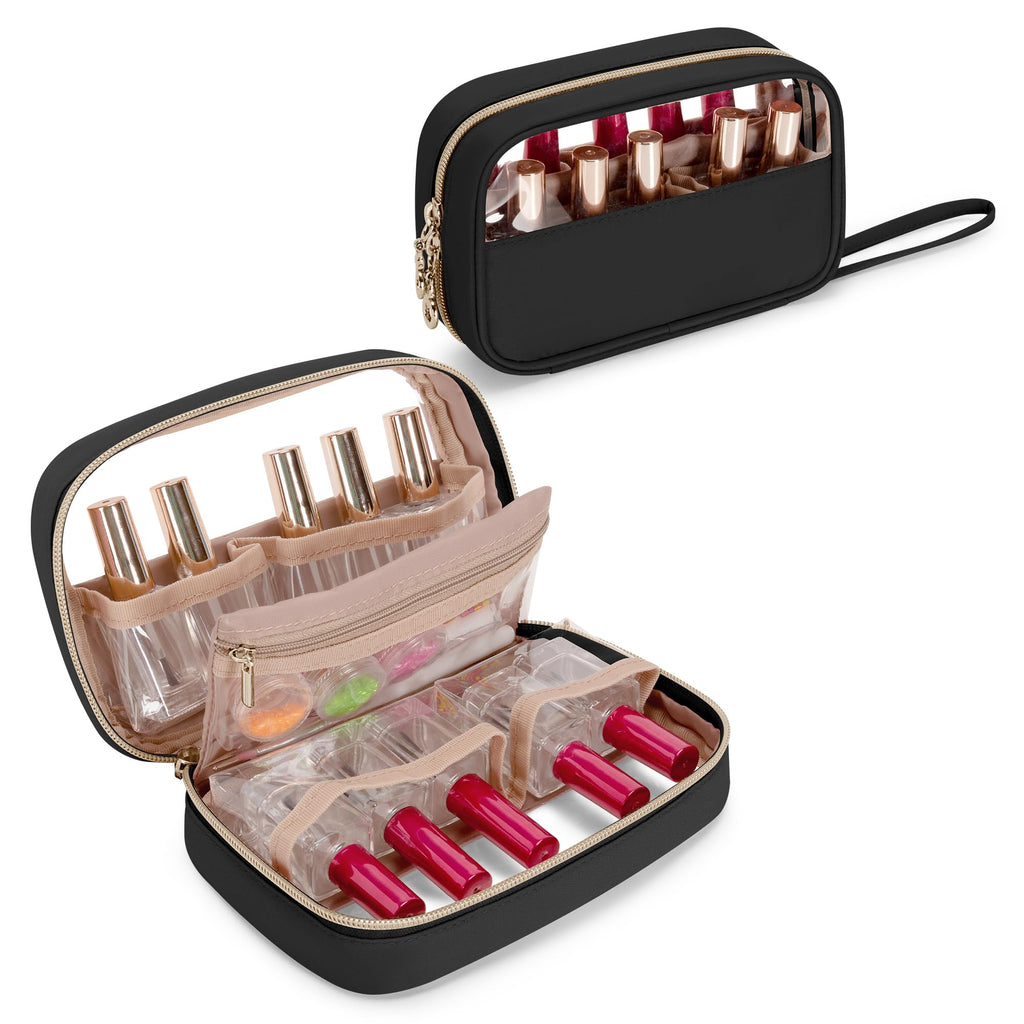 Yarwo Nagellack Organizer Tasche für 10 Flaschen, Kleine Nagellack Aufbewahrung mit Sichtfenster und Handschlaufe, Tragbare Kosmetiktasche für Maniküre Set & Nail Art, Rosa (Nur Tasche)