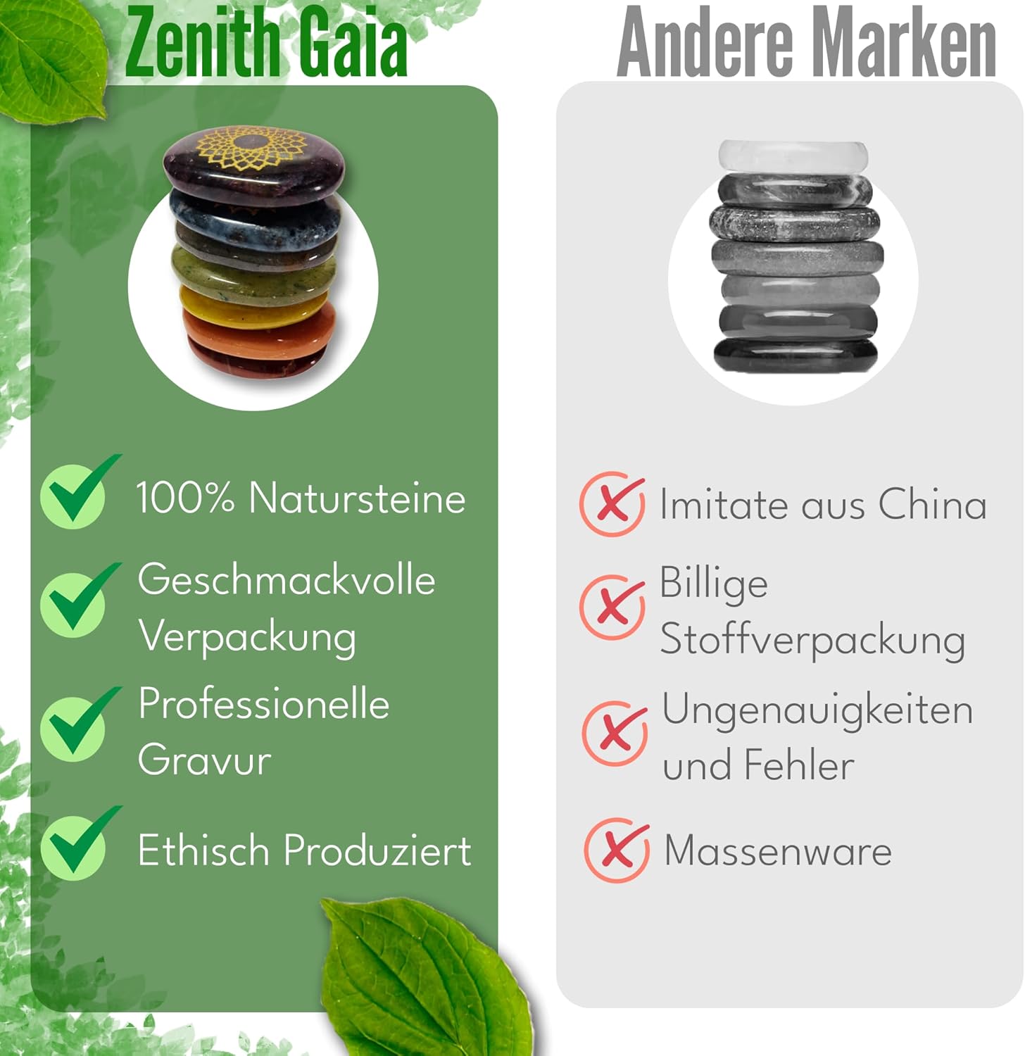 Zenith Gaia Premium Chakra Steine Set mit Armband – Handgefertigte 7 Edelsteine – Natursteine in edler Holzbox – Chakra Heilsteine Set für spirituelles Gleichgewicht und Energiearbeit - Worry Stones