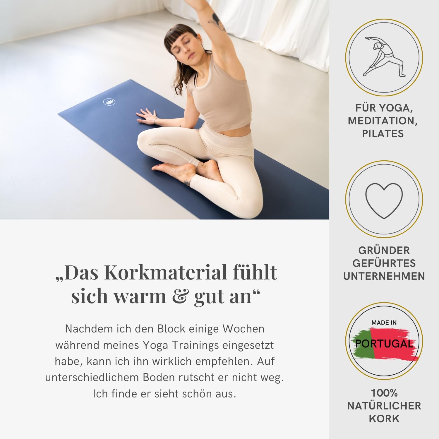 Lotuscrafts® Yoga Block Kork 2er Set oder Einzeln, Korkblock in 2 Größen, Made in Portugal, 100% Natürliche Yogablöcke aus Kork, Yoga Zubehör für Anfänger & Fortgeschrittene