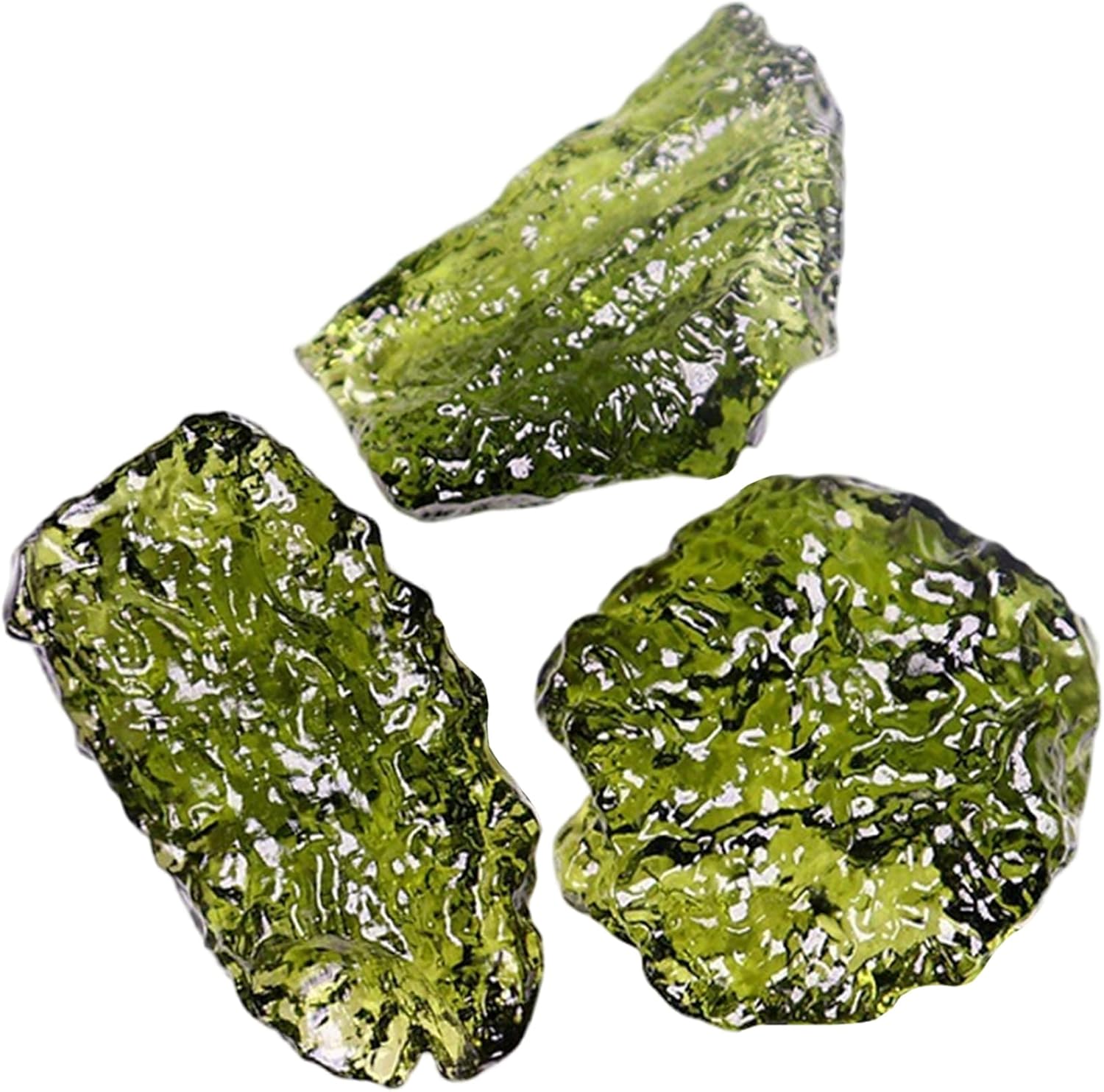 Genuine Moldavite Crystal, 3 Pieces Moldavite Crystal 1-3g Green Czech Meteorite Artificial Irregular Stone Pendant for Jewelry Making Accessories, Stone Style Random