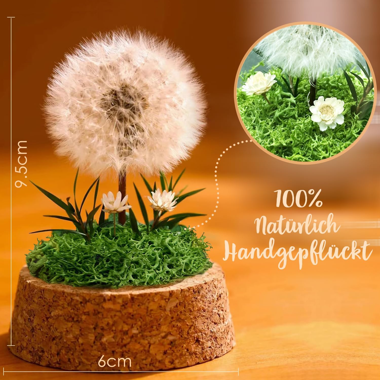 Wunscherfüller mit LED Licht, Echte Pusteblume im Glass, Ewig Geburtstagsgeschenk für Frauen Freundin Mädchen Geschenke für Geburtstag Hochzeit Jugendweihe Weihnachten Valentinstag