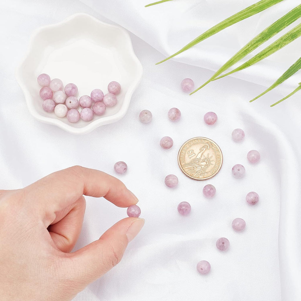 NBEADS Gemstone Beads Kunzite Beads Grade AB Round Natural Beads for Jewellery Making 1 Strand of 49 Pieces 8 mm
