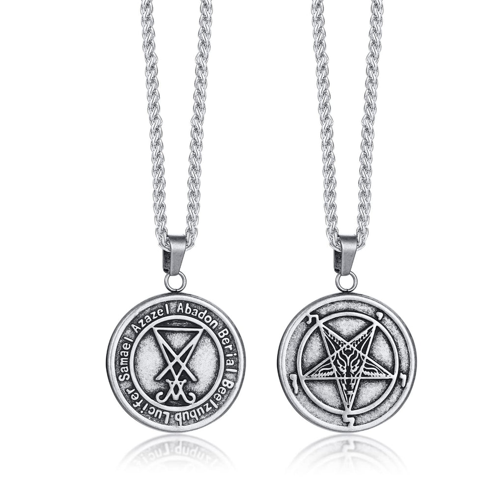 Herren Satanische Halskette : Edelstahl Satan Ziege Halsketten Zeichen von Luzifer Anhänger Umgekehrte Kreuz Anhänger Ziege Kopf Anhänger Leviathan Kreuz Symbol Anhänger Halloween Weihnachten Geschenk