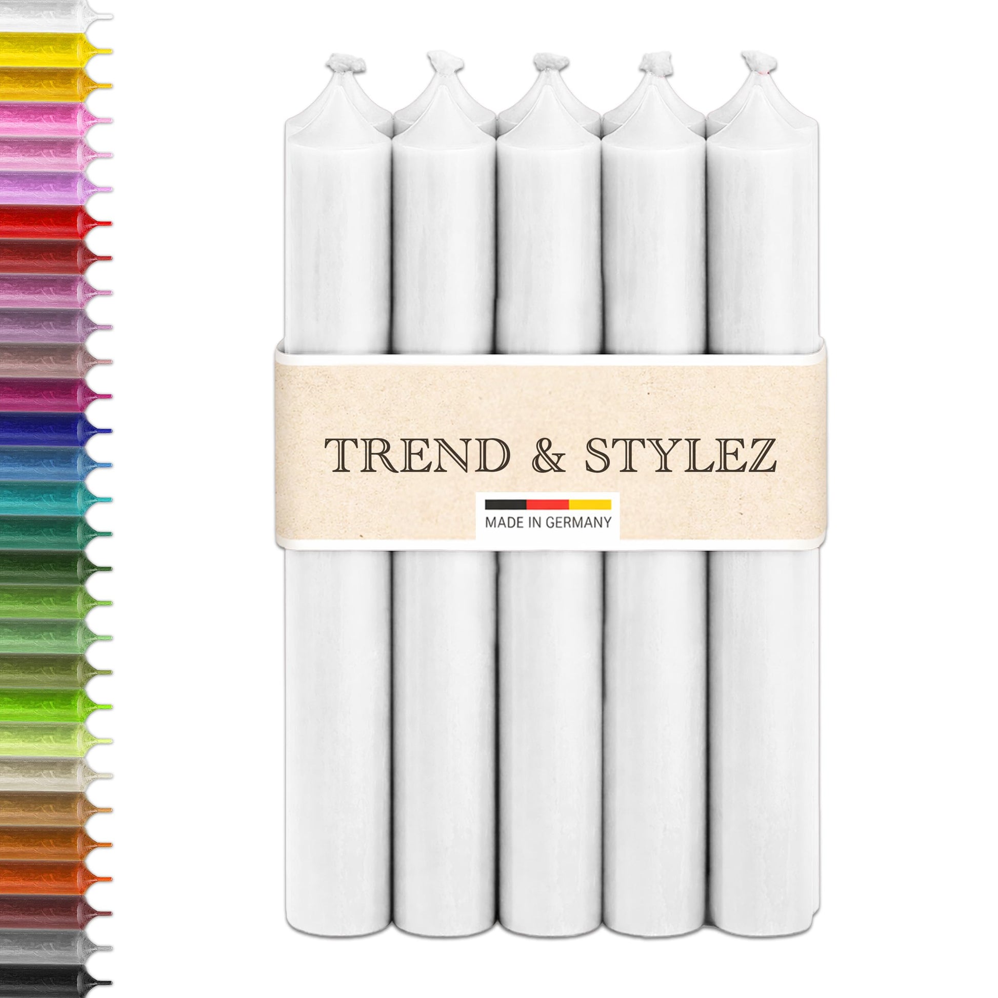 10 Spitzkerzen durchgefärbt (180x22mm) | RAL Stabkerzen mit 8h+ Brenndauer | Ohne Tropfen & Rußen | Tafelkerzen für Leuchter | Made in Germany (Natur)