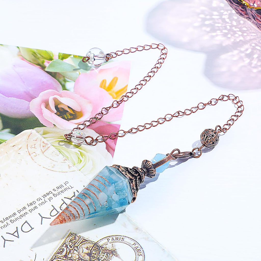Aquamarine Pendulum Gemstone Pendulum Crystal, Healing Stones Natural Hexagonal Pendulum Stones Anti-Stress Gifts Ornaments for Witchcraft Ceremony, Fortune Telling, Reiki Healing and Esoteric