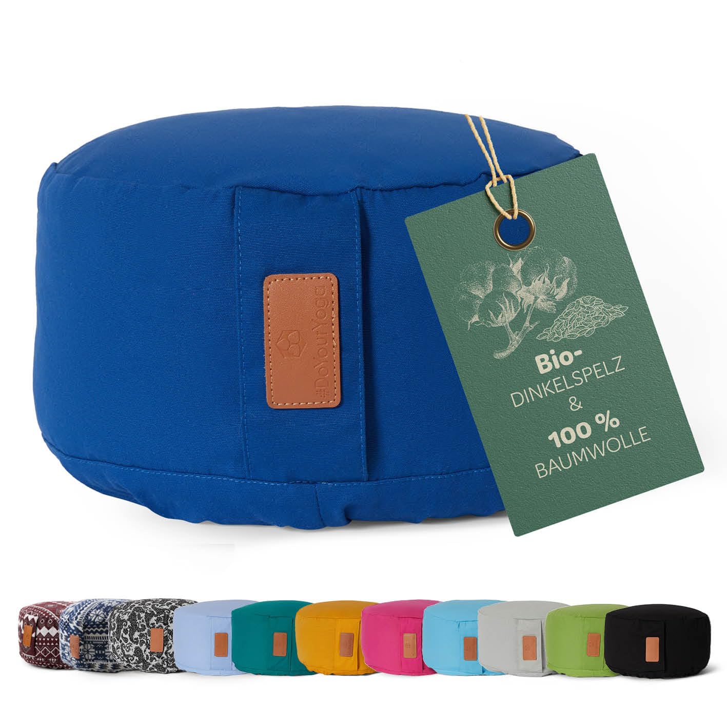 rundes Yogabolster 30cm x 15cm | Waschbarer Bezug |gefüllt mit Bio-Dinkelspelz (KBA) oder Bio-Buchweizenschalen (KBA) | Yoga Kissen für Yin Yoga & Meditation