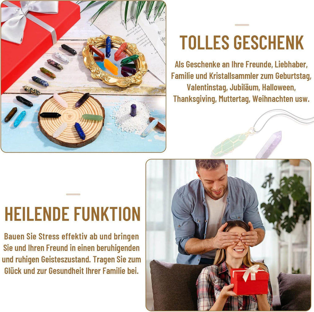 24Stück Heilende Kristalle Steine Sets, Sechseckige Heilkristalle Reiki Meditation Edelstein Chakra Steine Amethyst Tigerauge Obsidian Malachit Heilsteine Anhänger Spirituelle Deko Esoterik Geschenke