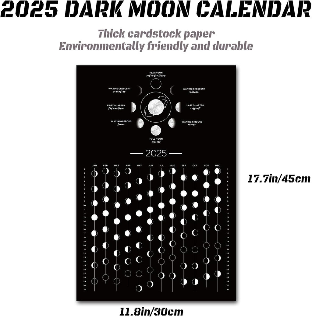 Mondkalender 2025, 2025, Mondphasenkalender, Wandposter, Astrologie-Dekoration, Mondverfolgung, dunkles Mond-Wandposter, Wanddekoration und Kunst (30,5 x 45,1 cm, ungerahmt)