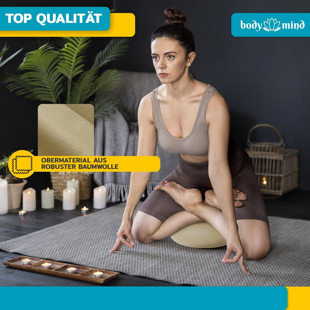 Body & Mind® Yogakissen Meditationskissen Boden Sitz-Kissen Polster für Meditation & Yoga; waschbarer Bezug und atmungsaktiver Premium Füllung; 18 cm Sitzhöhe