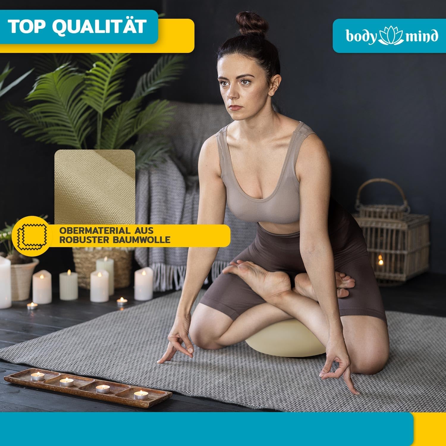 Body & Mind® Yogakissen Meditationskissen Boden Sitz-Kissen Polster für Meditation & Yoga; waschbarer Bezug und atmungsaktiver Premium Füllung; 18 cm Sitzhöhe