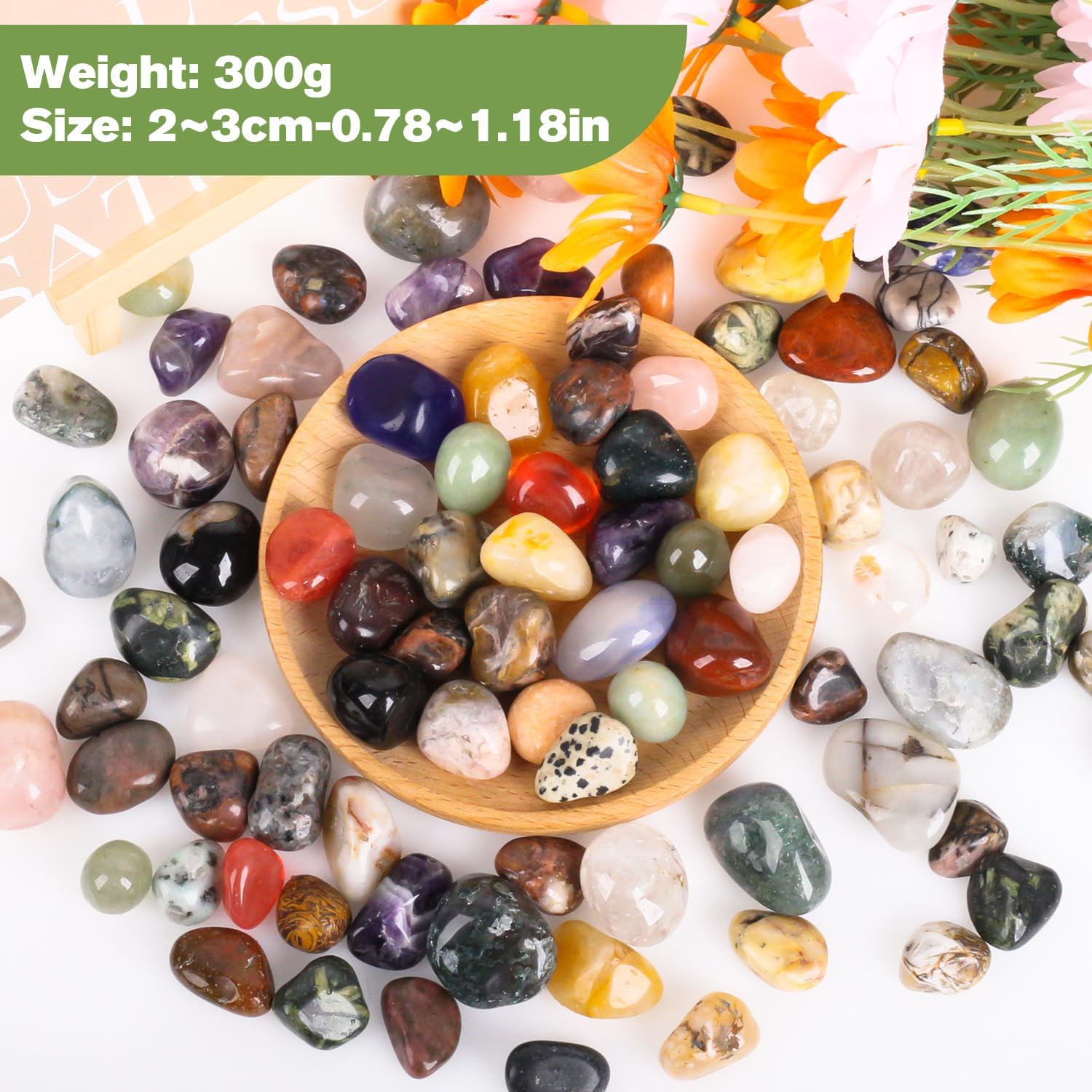 Edelstein Set 2-3cm Natürliche Trommelsteine Edelsteine Groß mit Schwarzen Stoffbeutel Halbedelsteine für Geschenk, Glückssteine