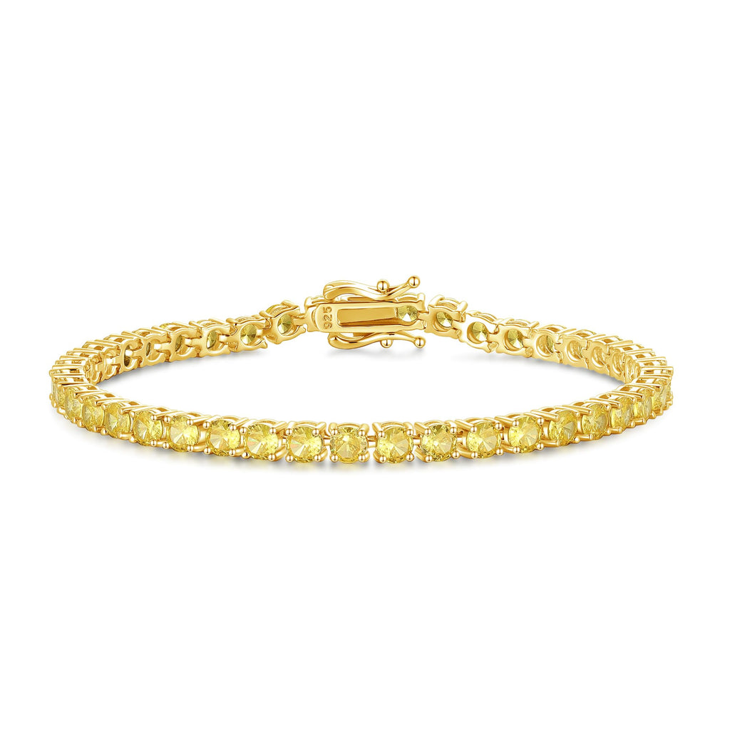 FANCIME 14K Vergoldet Damen Tennisarmband mit Synthetischer Edelstein, Geburtsstein Geschenk Schmuck für Sie Damen Mädchen, Länge 19 cm