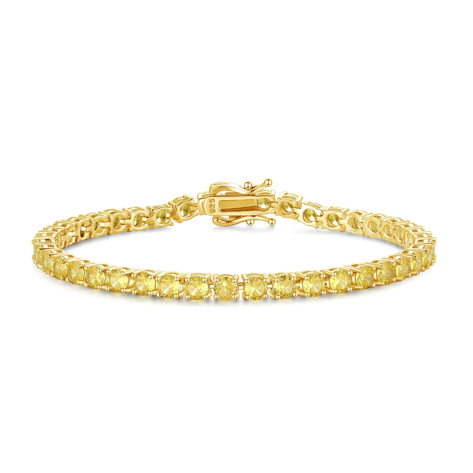 FANCIME 14K Vergoldet Damen Tennisarmband mit Synthetischer Edelstein, Geburtsstein Geschenk Schmuck für Sie Damen Mädchen, Länge 19 cm