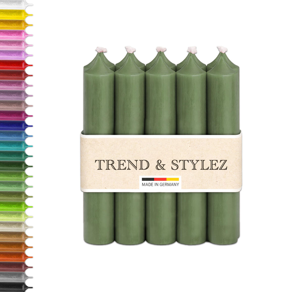 10 Bunte Spitzkerzen durchgefärbt 100x22mm | RAL Stabkerzen mit 8h+ Brenndauer | Ohne Tropfen & Rußen | Tafelkerzen für Leuchter | Made in Germany (Pastellblau)