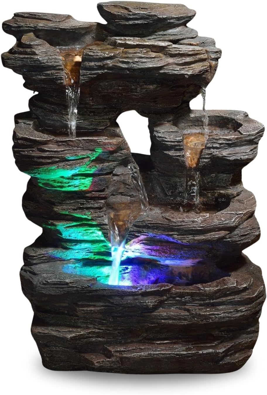 Zen’Light - Zimmerbrunnen Pietra - Steinoptik aus Kunstharz mit Bunten Lichteffekten - Moderne Zen Deko, Meditation & Entspannung - Glücksbringer - H35cm