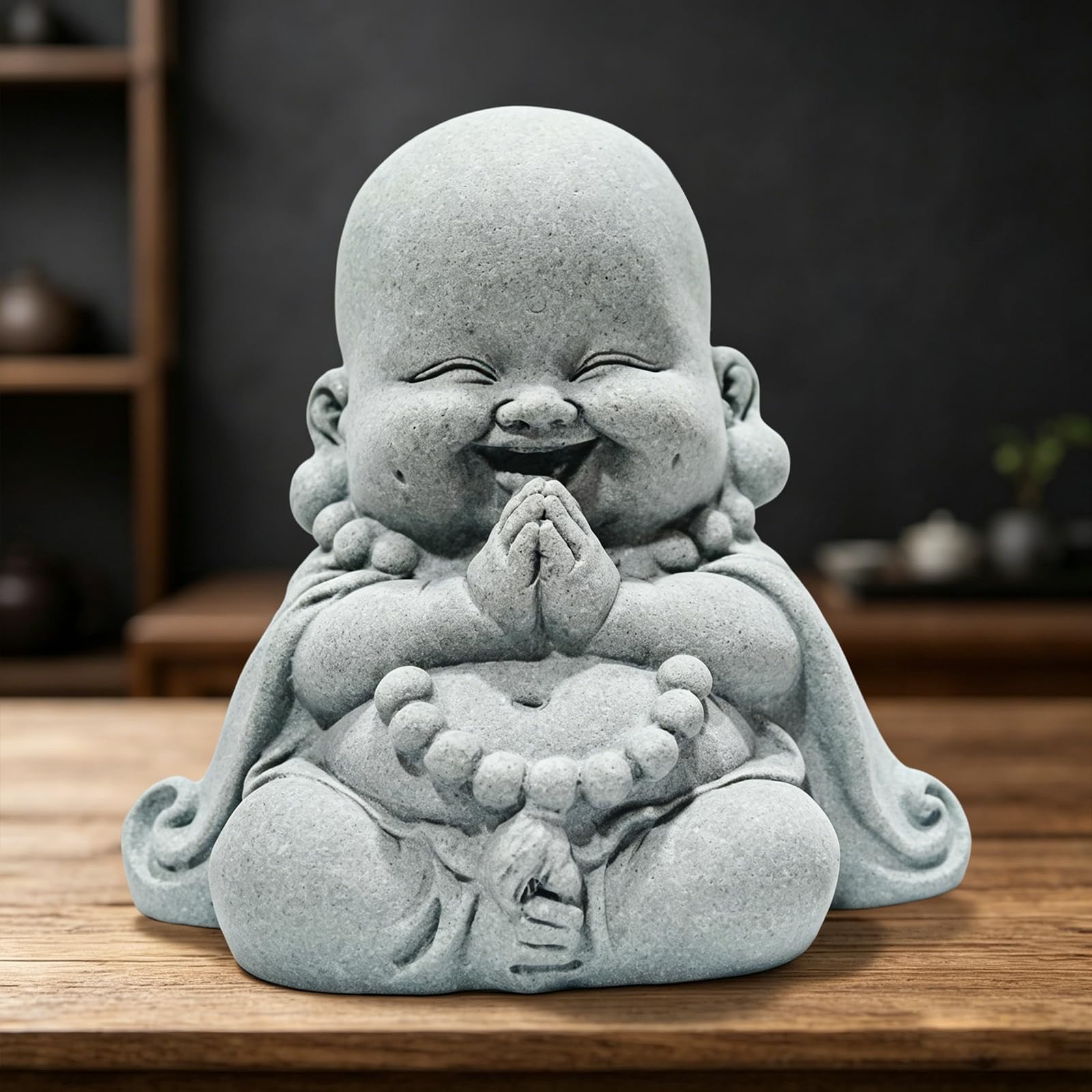 Laughing Buddha Statue,Zen Monk Praying Statue Sculptures Ornament for Garden,Outdoor,Wealth,Good Luck, Indoor,Mini Buddha Fish Tank Decoration