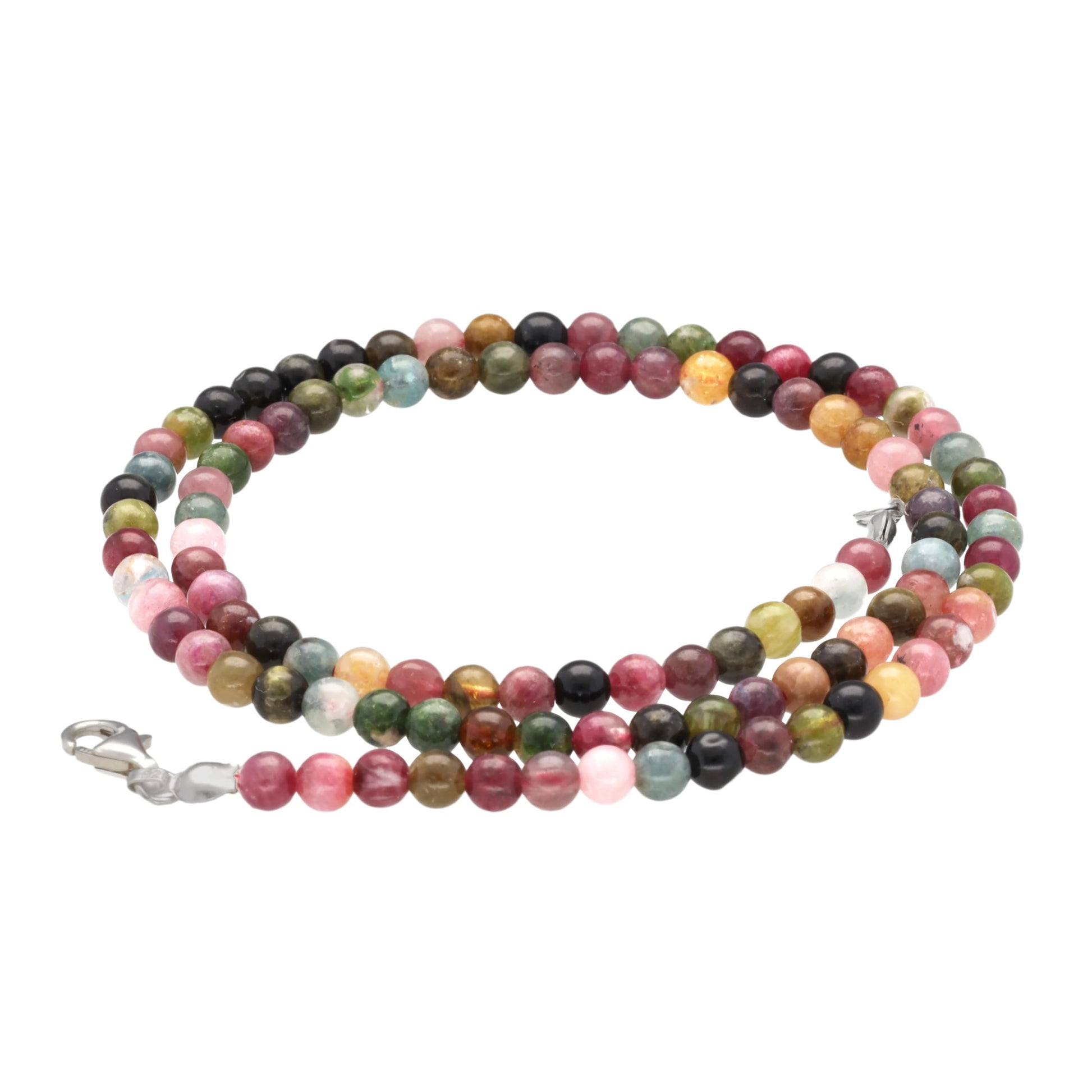 Lebensquelle Plus Edelstein Kugelkette + 925 Silber Verschluss | Ø 4mm Kugeln Karabinerverschluss 45cm lang | Hochwertige Kette