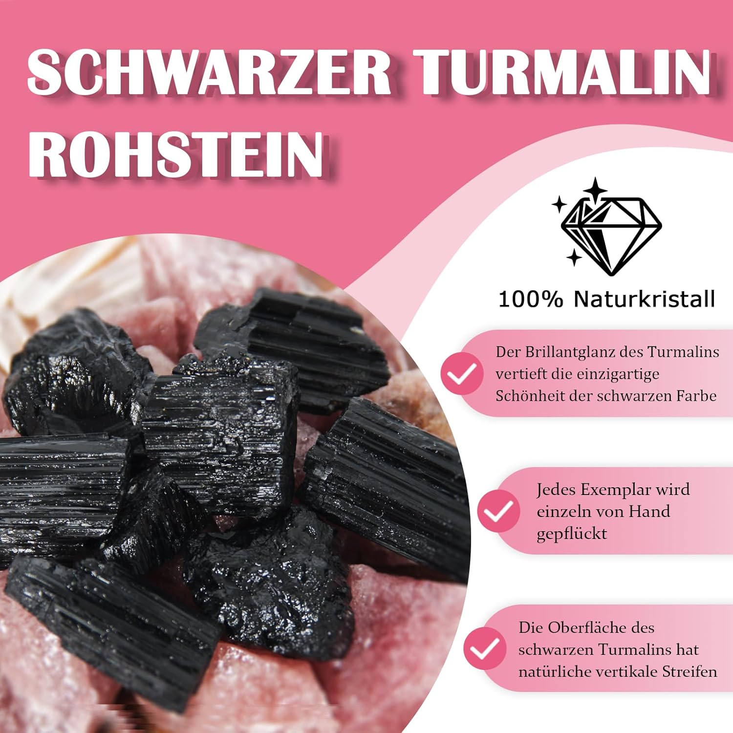 200 g Rohschwarzer Turmalin Kristalle (30–50 mm) | Natürliche raue, unpolierte Steine | Mineralien für DIY, Aquarium, Wohndeko, Feng-Shui-Dekoration & Sammlung