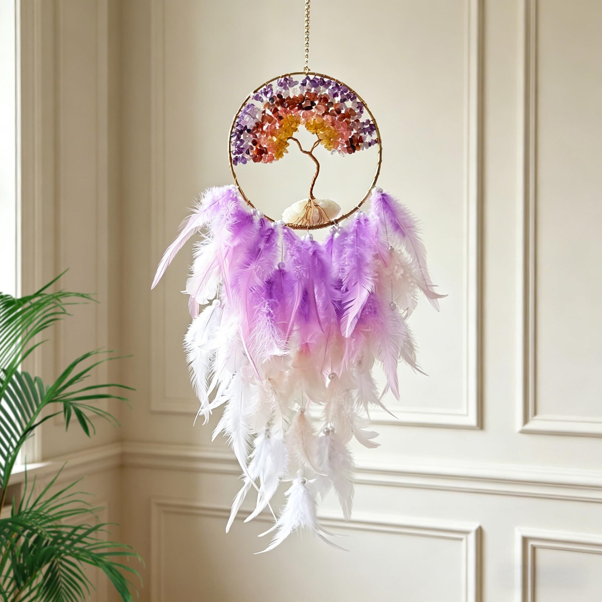 Tree of Life Suncatcher Dream Catcher, Crystal Rainbow Maker Hanging Decor