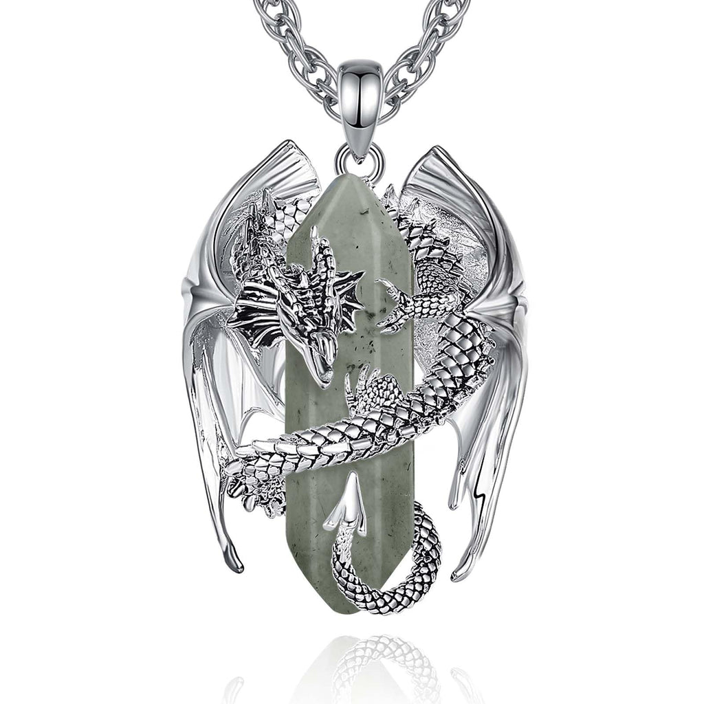 INFUSEU Kristall Drachen Kette, Nordischer Drache Gewickelter Zylinder Edelstein Kristall Anhänger Sechseckiger Heilkristall Anhänger Gothic Naturkristall-Schmuck Geschenk für Männer Frauen