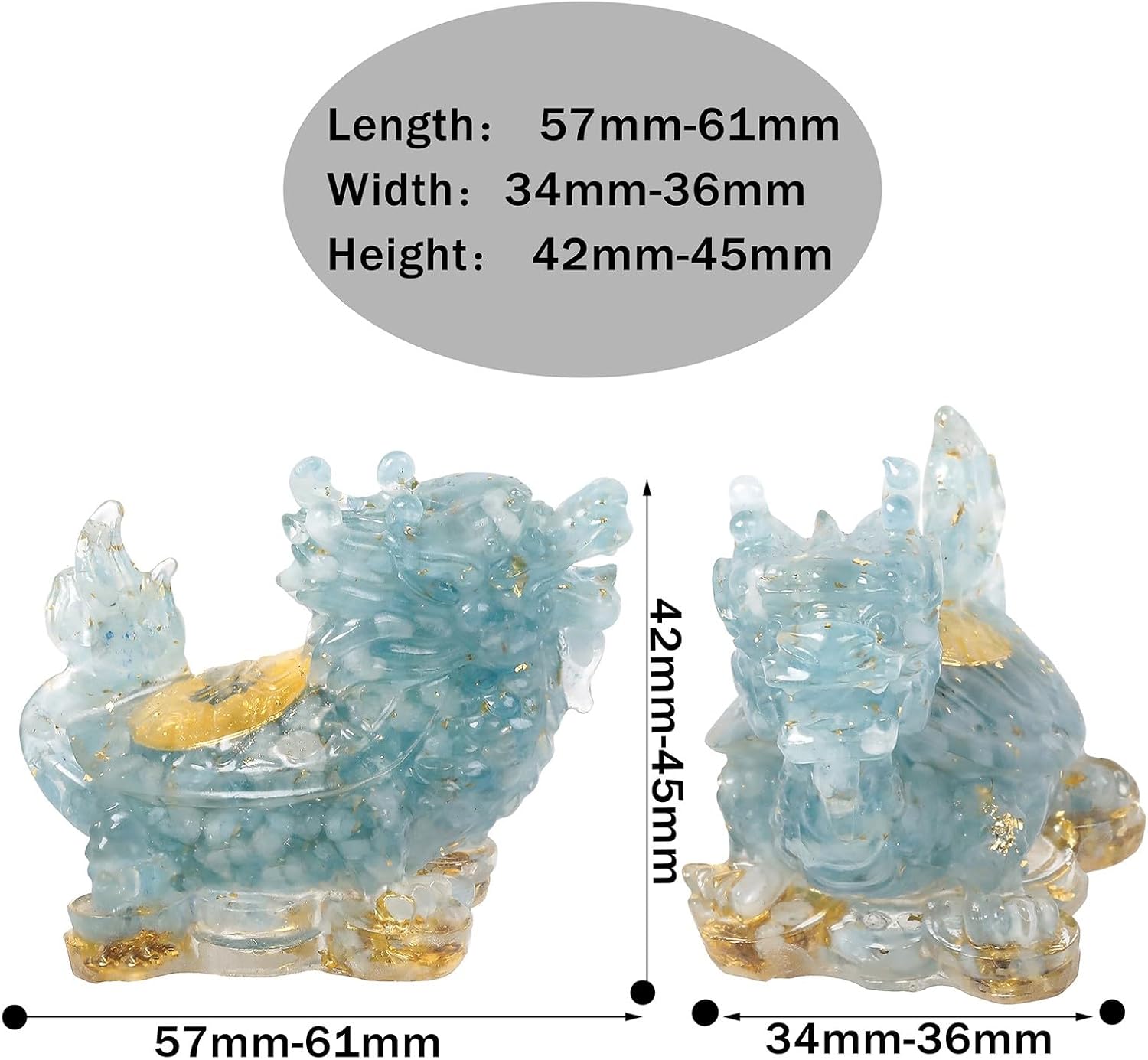 KYEYGWO Aquamarine Kristall Drachen-Schildkröte Figur Deko, Harz Chinesischer Drache Stein Statue Reichtum Goldmünze Skulptur Feng Shui Wohlstand Ornament Glück Sammlerfigur für Haus Büro
