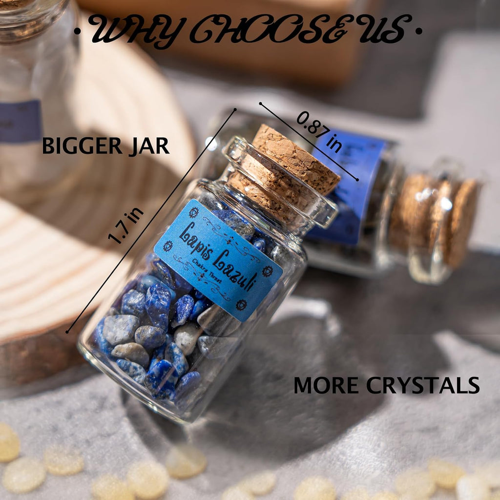 Crystals for Witchcraft in Bottles,14pcs of Crystal Sets for Witchcraft Supplies,Real Crystals and Healing Stones,Wiccan Supply Tool,Mini Gemstones,Chakra Healing Crystals