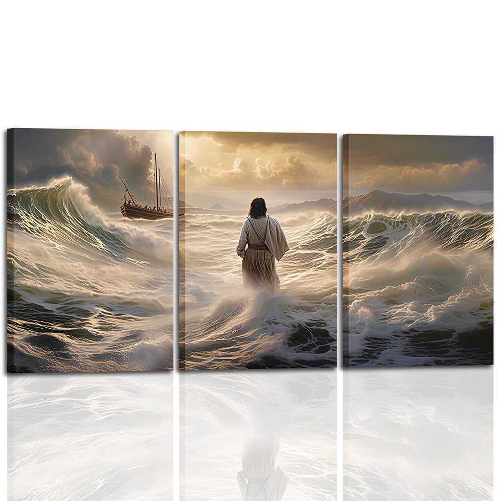 Framed Virgin Mary Wall Art Religious Christian Canvas Painting Blue Mother Surrounded by Clouds Spiritual Poster Print Picture for Living Room Prayer Room or Church 12x16in